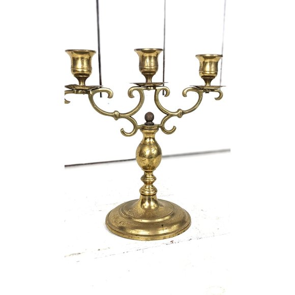 Vintage distressed brass 3 taper candle candelabra - Picture 3 of 6
